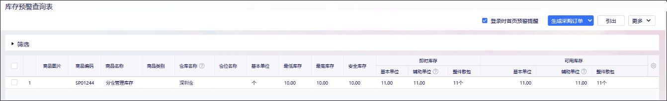 子账号视角只显示有权限的深圳仓一行