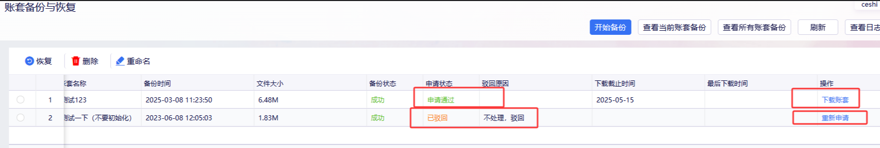 审批通过后下载账套