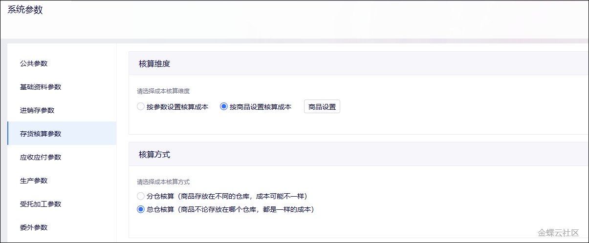 存货核算参数中的核算方式设置