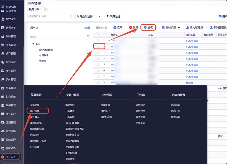 用户管理授权入口