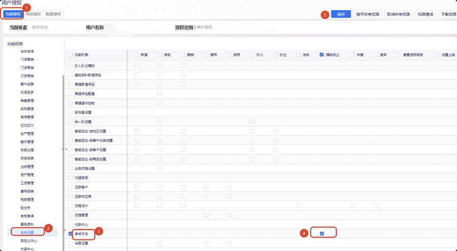 功能权限中勾选强制终止